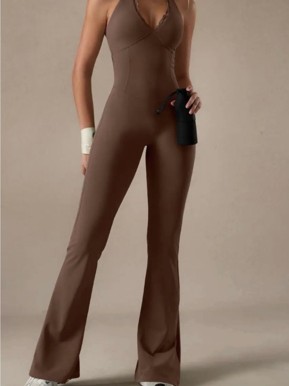 Universal Brown Halter Jumpsuit with Flared Legs